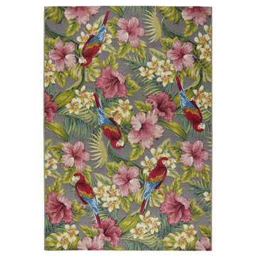 Tropicana 2 E Botanical Floral Durable Stain-Resistant Weatherproof Flatweave In-Outdoor Grey/Pink/Green/Multicolour Rug-Melrose-Rug Love - The Most Loved Rug Store
